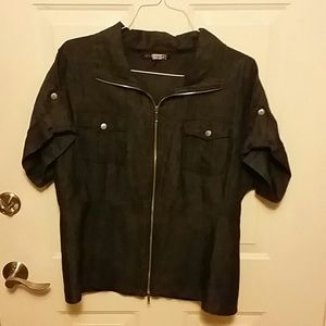 Denim zipper front top