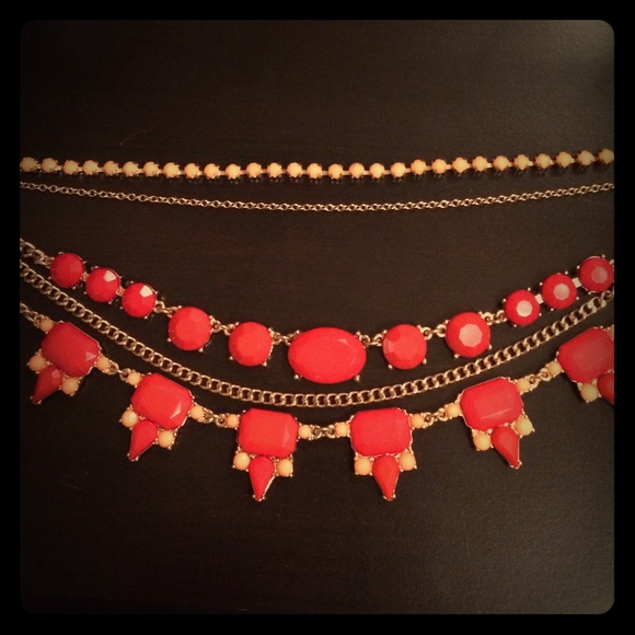 J. Crew Coral statement layered necklace