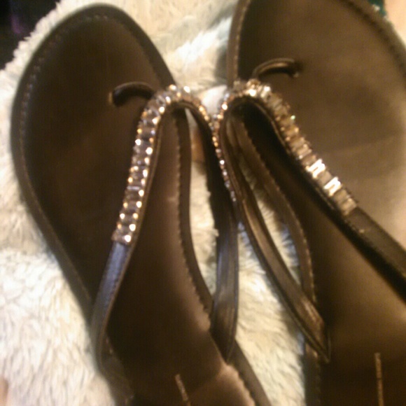 Bling leather flip flops