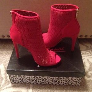 Red Anne Michelle Open Toe Booties..