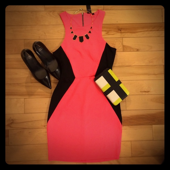 NWT Neon Pink/Black Open Back Dress