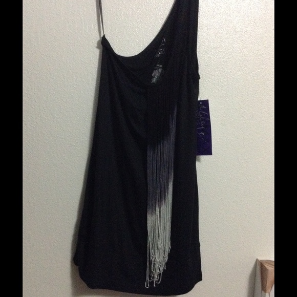 NWT BLACK FRINGED ONE SHOULDER MILEY CYRUS TOP