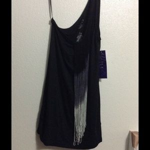 NWT BLACK FRINGED ONE SHOULDER MILEY CYRUS TOP