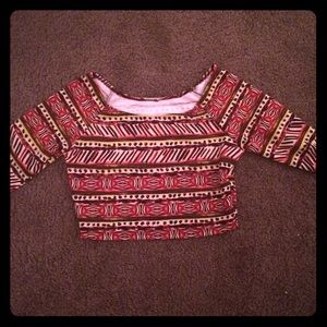 Red tribal sleeved crop top