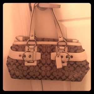 Tan and white Coach purse!