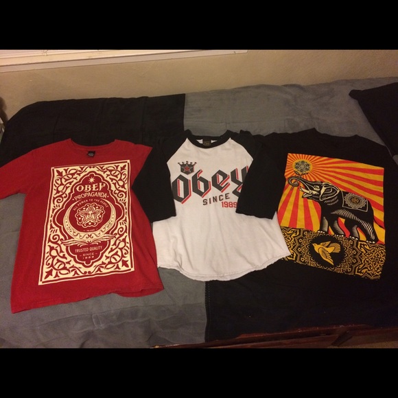 Men 2 Obey t-shirts & 1 Obey baseball t-shirt