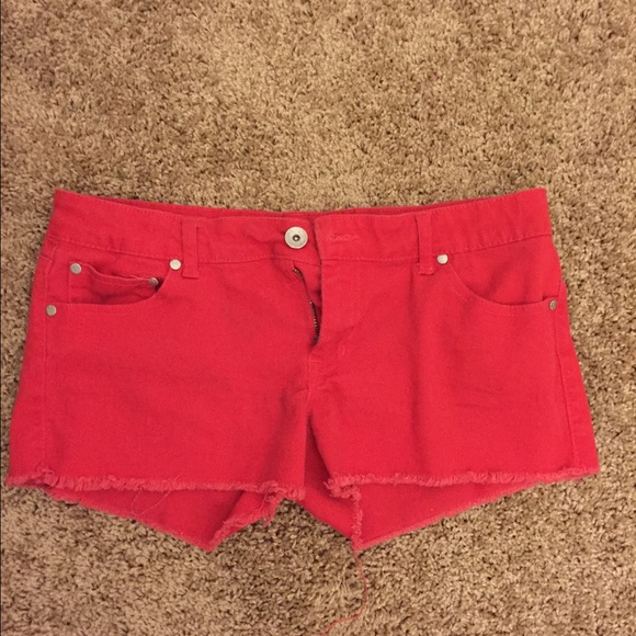 Denim - Red denim shorts