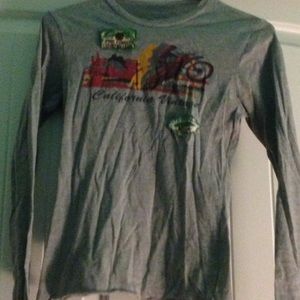 Long sleeve gray tee with motorcycle graphic