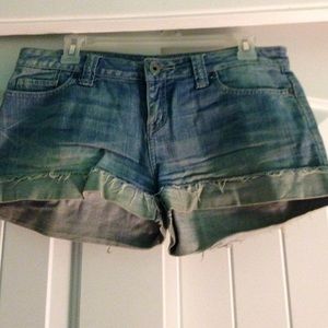 Denim cutoffs with frayed hem