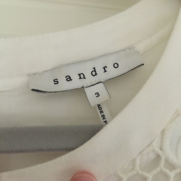 Sandro white peplum dress w/ floral detail. Sz. 3 - Picture 4 of 4