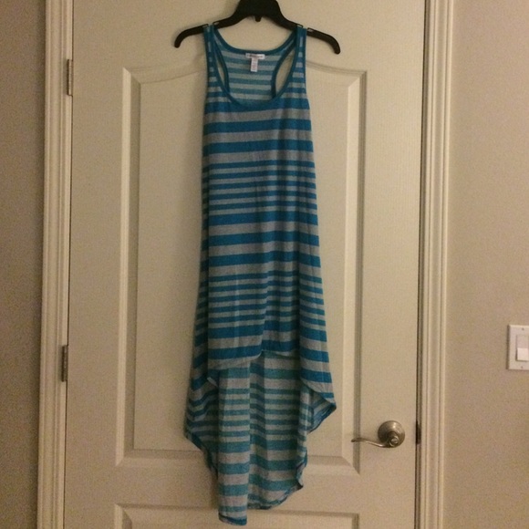 Teal and grey striped dress