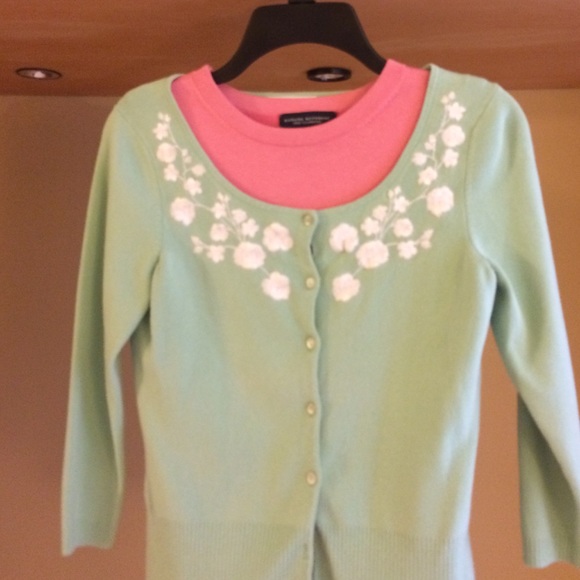 Ann Taylor Pastel Green Embroidered Cardigan