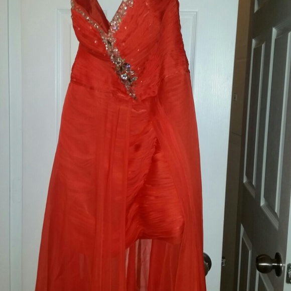 Orange and camo hi/low prom dress