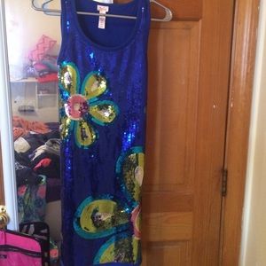 Blue sequence flower dress for girls