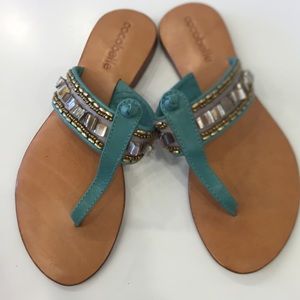 Turquoise/Aqua beaded flip flop