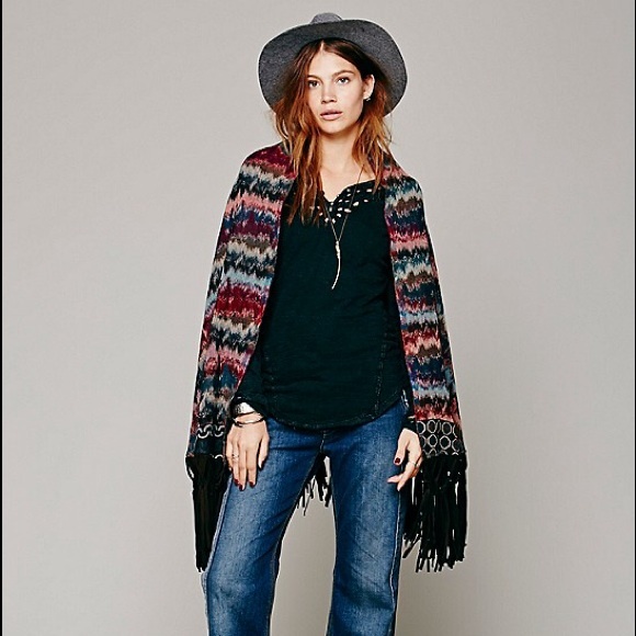Free People Braided Edge Fringe Shawl