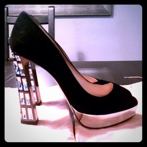 Miu Miu rhinestone peep toe platform heels. Sz. 38