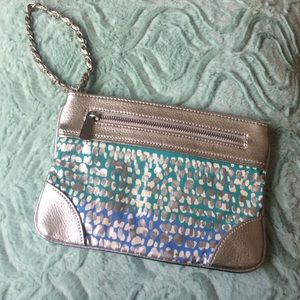 SILVER Blue Green White Wristlet
