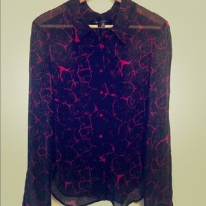 Theyskens' Theory pink sheer printed silk blouse P