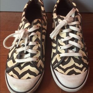 Tan and brown zebra patterned coach sneakers!