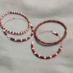 Brown and white bead bangles.