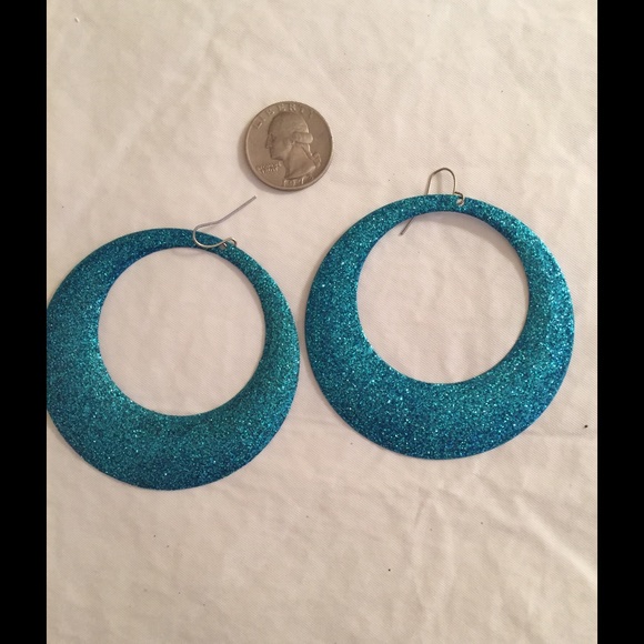 Blue sparkle hoop earring