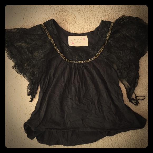 Free people black laced sleeve shirt
