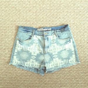 High waisted denim shorts.