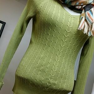 Sage green Vneck cable knit sweater