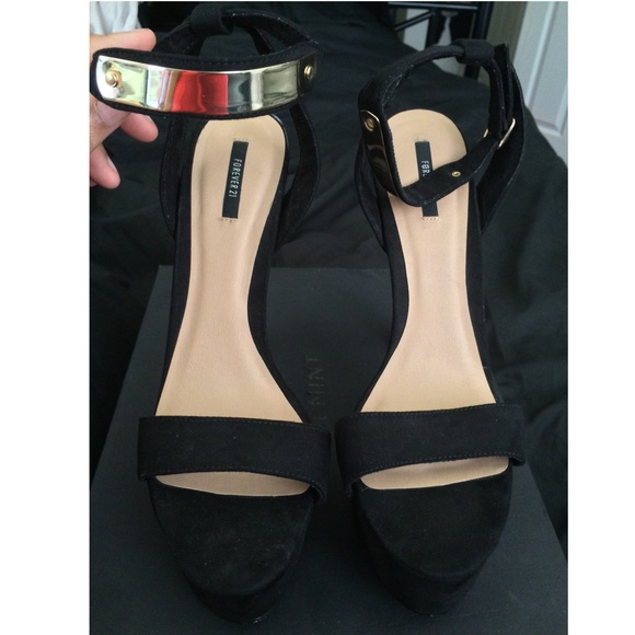 Forever 21 Black Heels with Gold Metal Plate