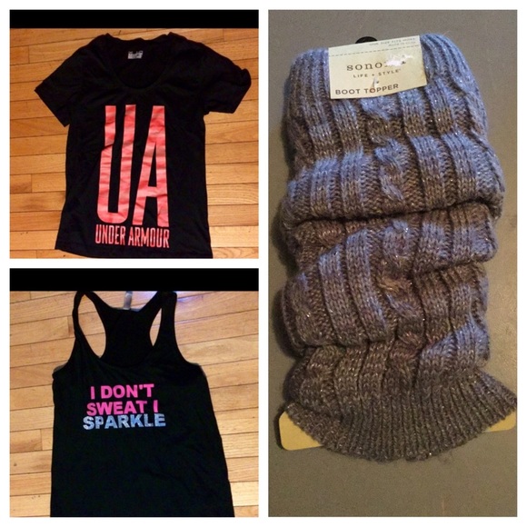 Bundle!  Boot toppers, 2 workout shirts