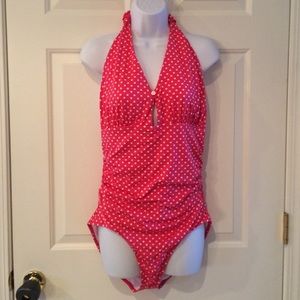 Pink with white polka dots one piece suit