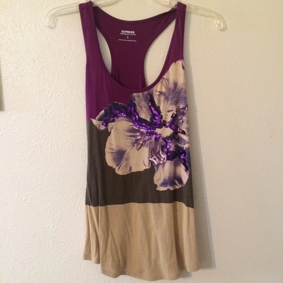 Floral print sequined tank top