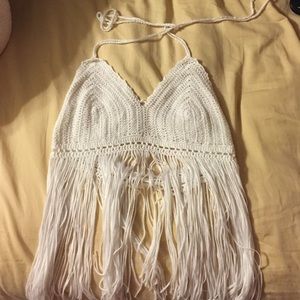 White Crochet Fringe Top From Tobi - SM