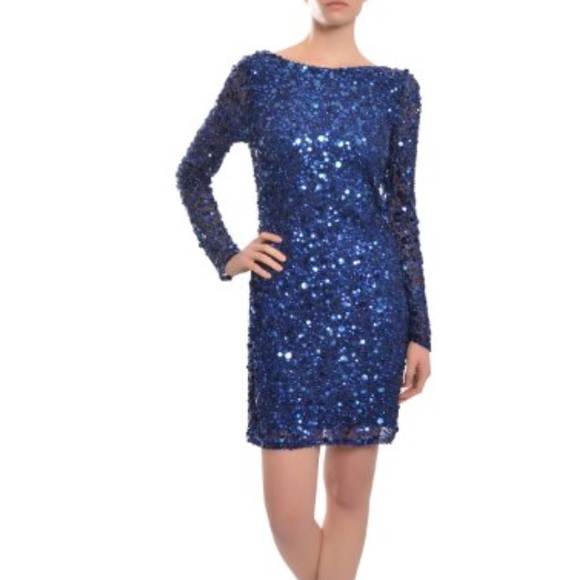 Aidan Mattox Dresses & Skirts - Aidan Mattox sequin blue long sleeve cocktail dres