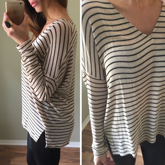 SOLD Beige | Tan & Black Striped Longsleeve Top - Picture 2 of 4