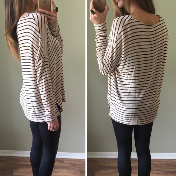 SOLD Beige | Tan & Black Striped Longsleeve Top - Picture 3 of 4