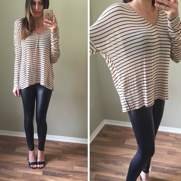 SOLD Beige | Tan & Black Striped Longsleeve Top - Picture 4 of 4