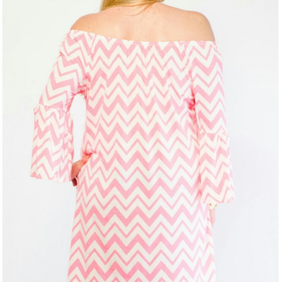*SOLD IN BUNDLE* Neon Pink Chevron Shift Dress - Picture 2 of 4