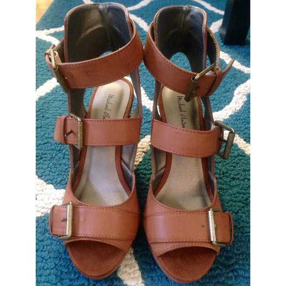 Michael Antonio Adan Peep-Toe Wedge Sandal, Cognac
