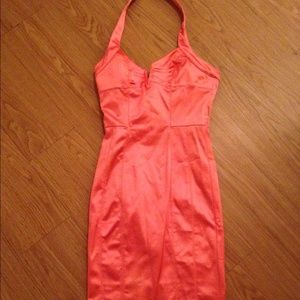 Bebe XS dress silk salmon pink clubbing nye