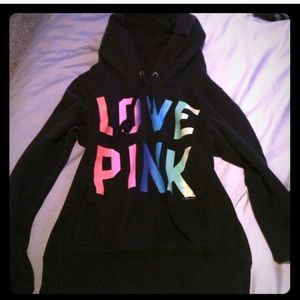 Victoria's Secret Pink Hoodie Black Rainbow S xs