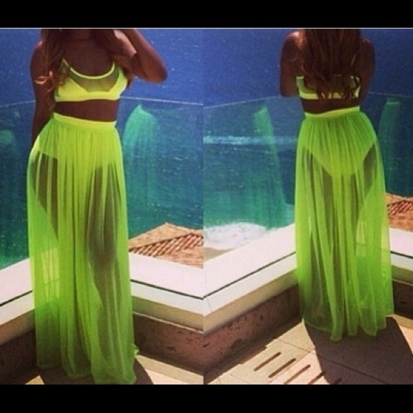 2 piece bright green long skirt and bralette