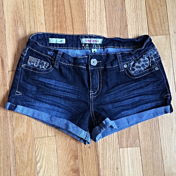 Cheetah denim shorts