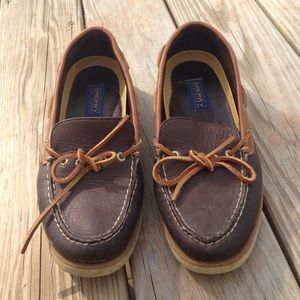 Dark brown and brown sperry top-sider boat shoes