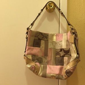 Pink Multi patch Coach purse.