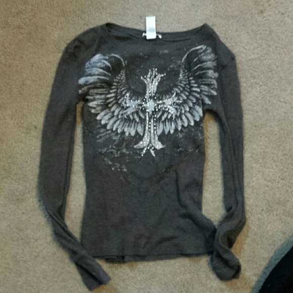 Punk grey long sleeve shirt with wings