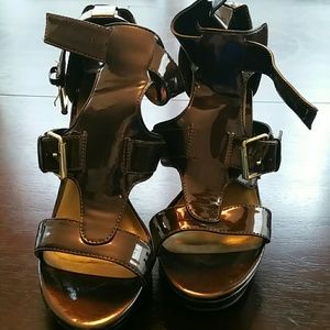 Brown patent leather heels 4 inches