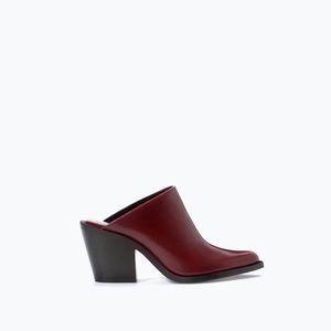 Zara leather red high heel mule Bootie