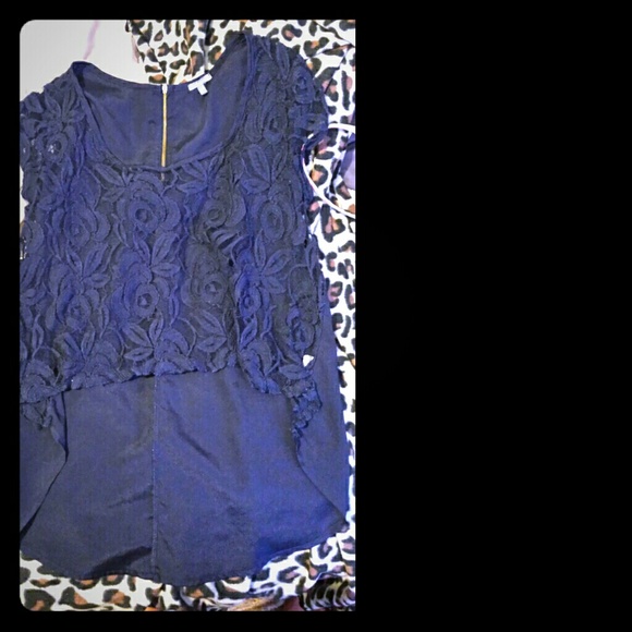 Navy blue front crop top lace shirt CharlotteRusse